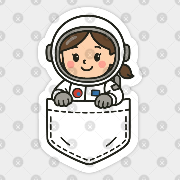 Funny Girl Astronaut Pocket Pal Cute Space Explorer Sticker by Yesteeyear